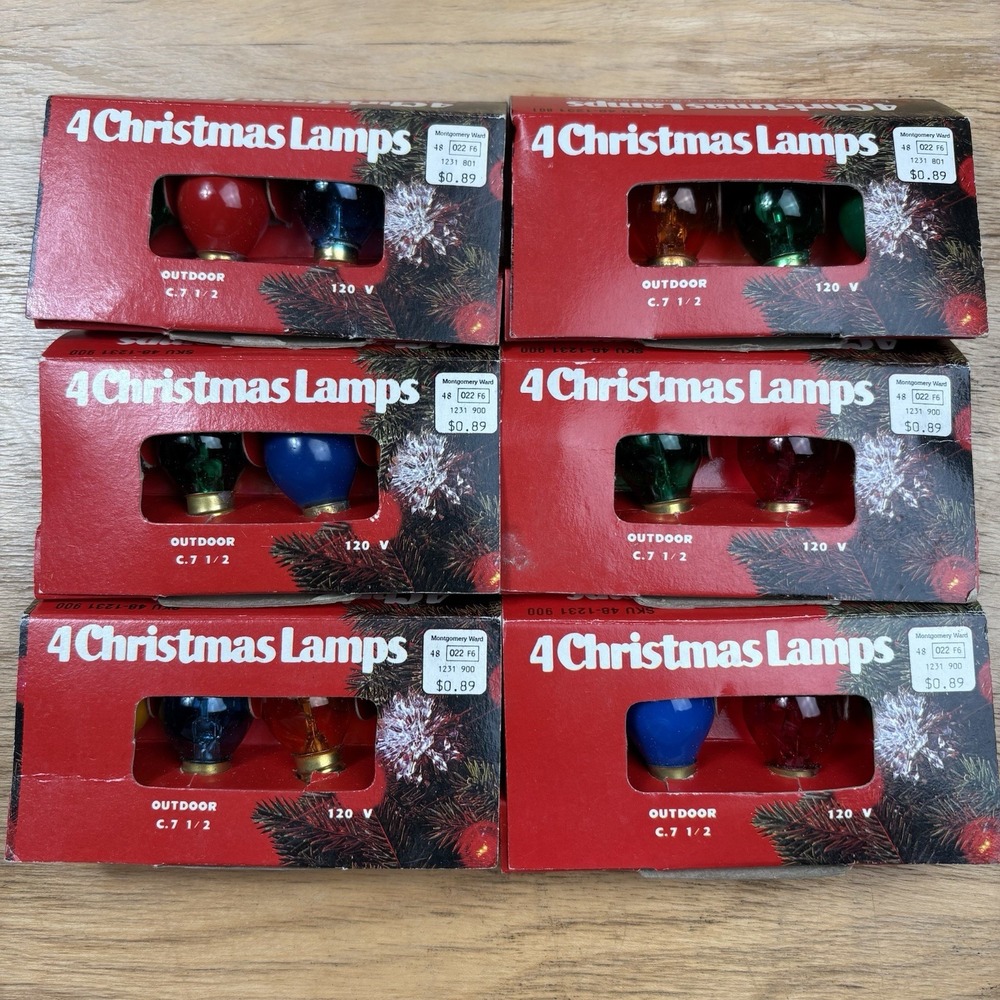Lot of 6 Vintage NOS Montogomery Ward C7 1/2 Outdoor Christmas 24 Light Bulbs